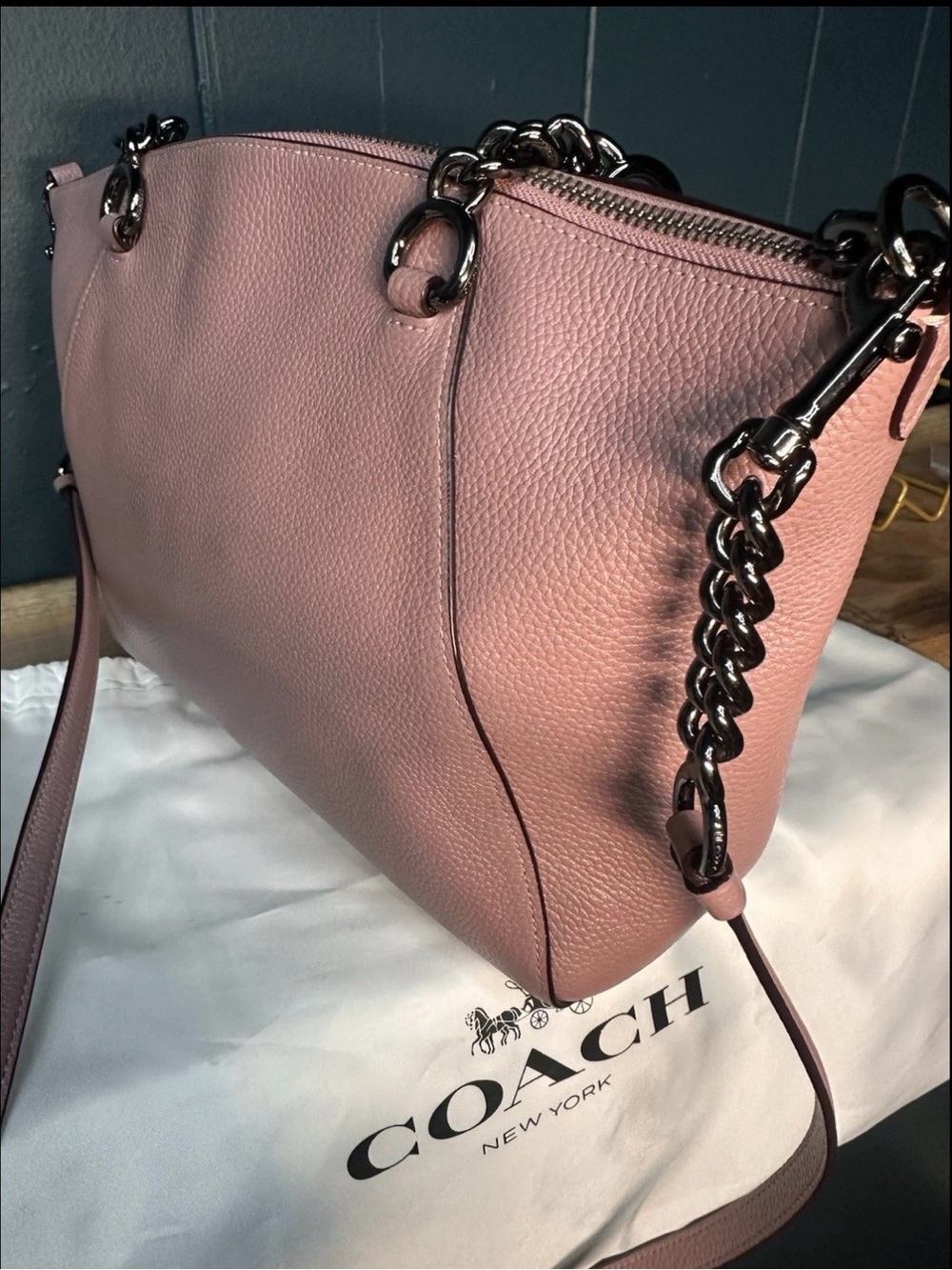 Coach Lexy 59501 Blush Pebbled Leather Chain Tote Crossbody Dust Bag EUC - Picture 8 of 10